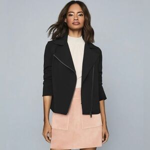 Reiss Sabine Utility Jacket Black Size 8 Notch Lapel Long Sleeves EUC